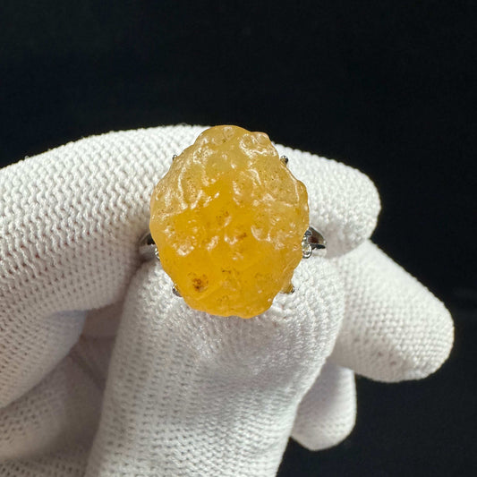 Natural Gobi Yellow Sugar Agate Ring – Women’s Raw Stone Jewelry