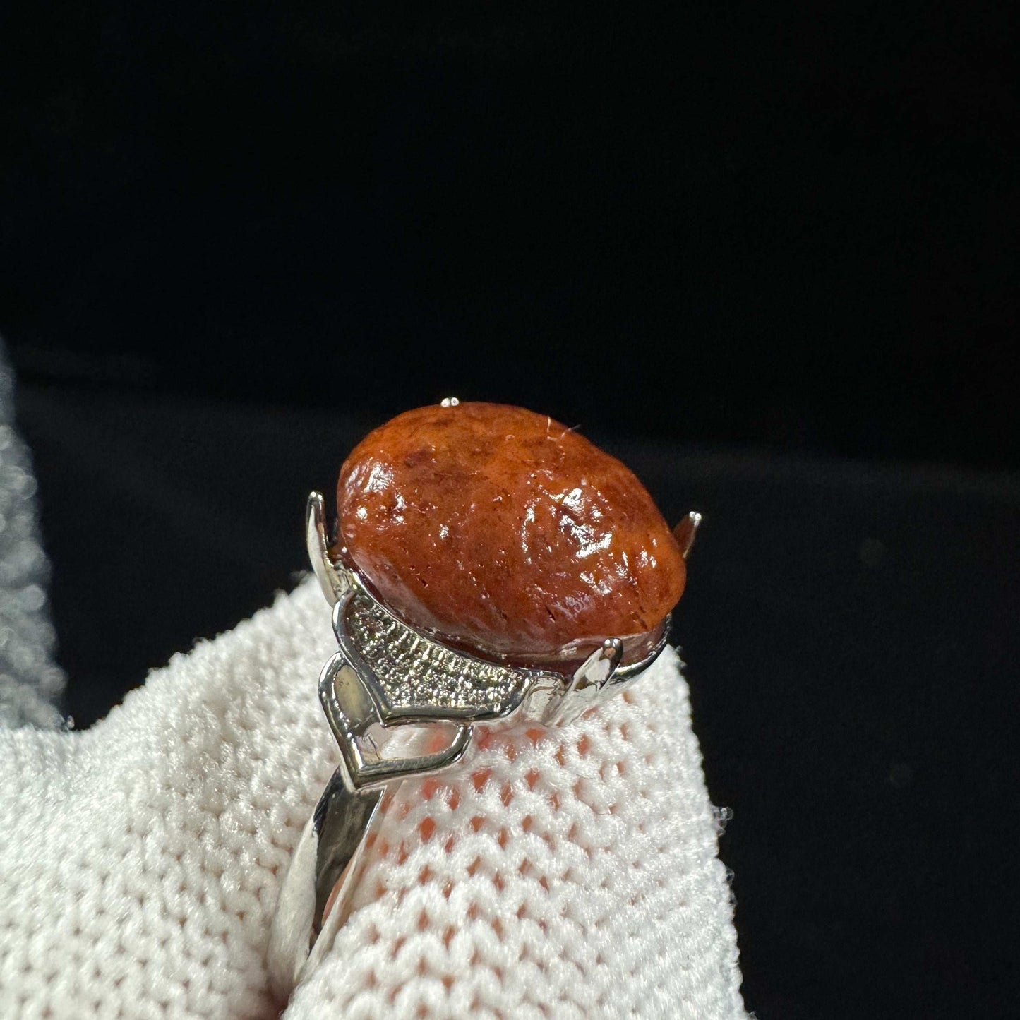 Natural Gobi Red Vein Agate Ring – Women’s Raw Stone Agate Jewelry