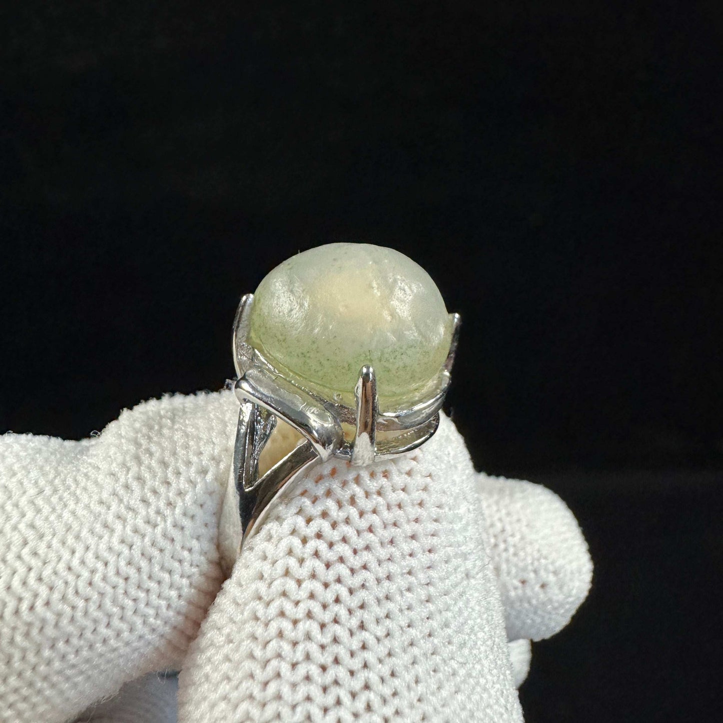Natural Green Sugar Agate Ring – Raw Gobi Desert Stone Jewelry