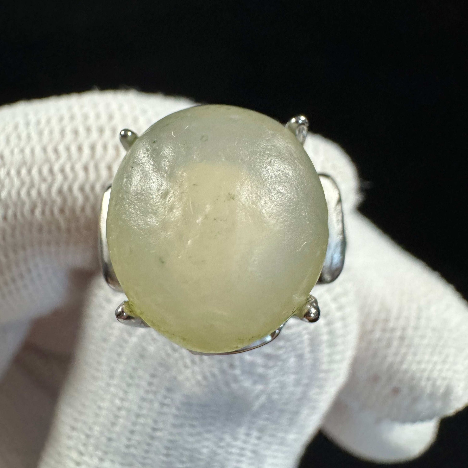 Natural Green Sugar Agate Ring – Raw Gobi Desert Stone Jewelry