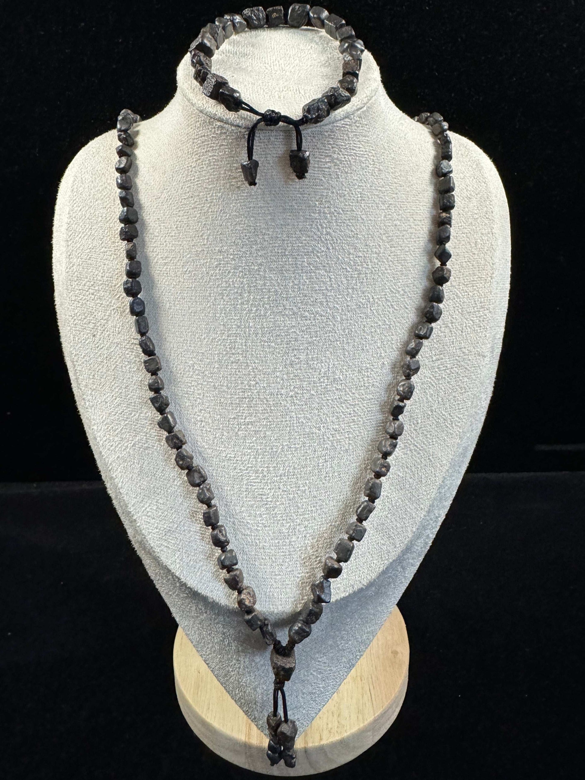 Natural Black Agate (Black Diamond) Cube Bracelet & Necklace Set – Gobi Raw Stone Jewelry