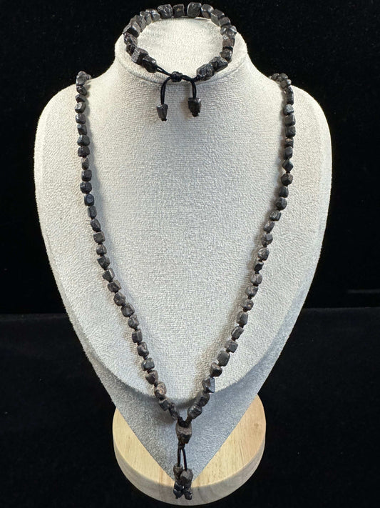 Natural Black Agate (Black Diamond) Cube Bracelet & Necklace Set – Gobi Raw Stone Jewelry
