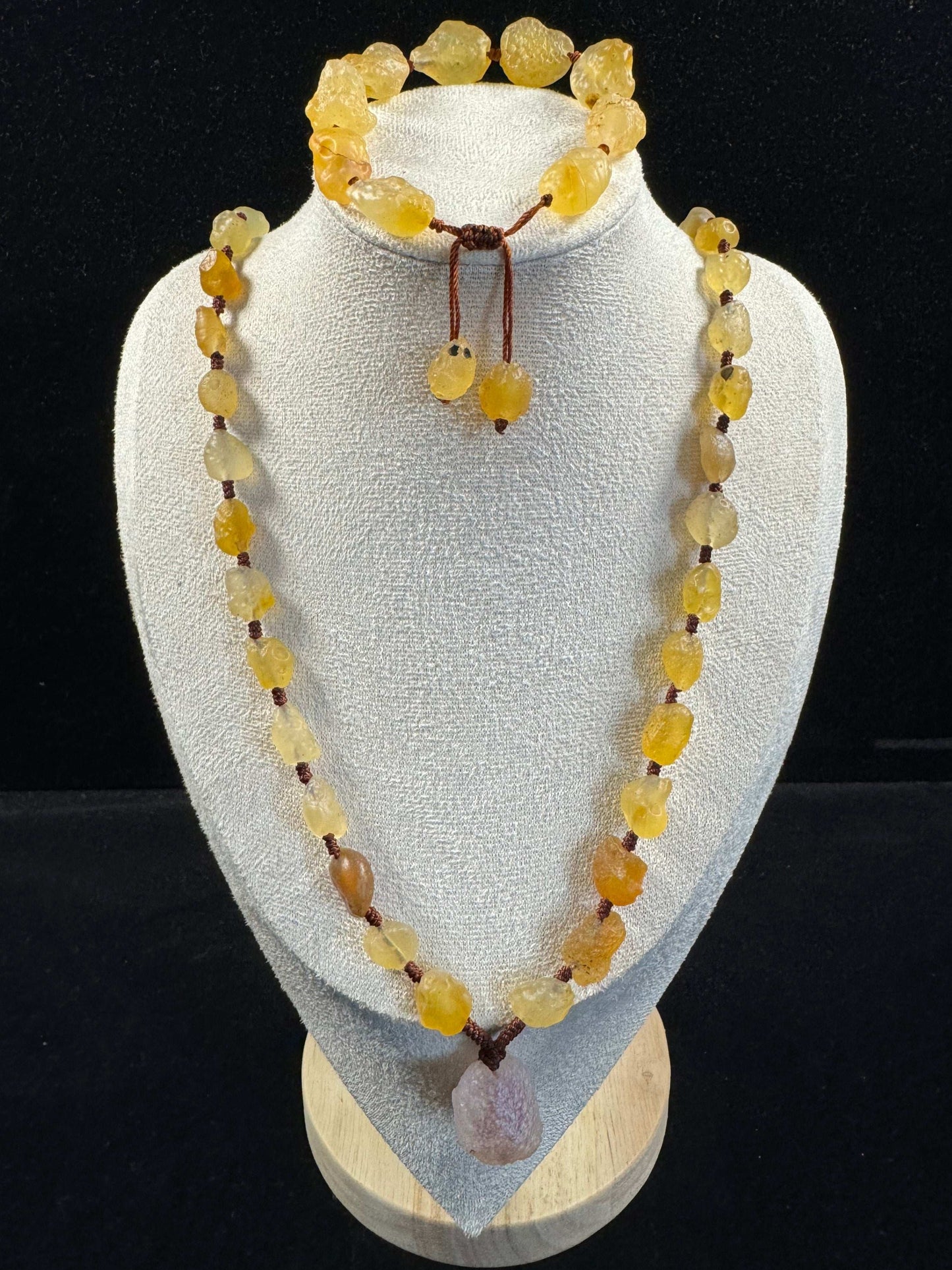 Natural Yellow Sugar Agate Corded Bracelet & Necklace Set – Gobi Handcrafted Jewelry