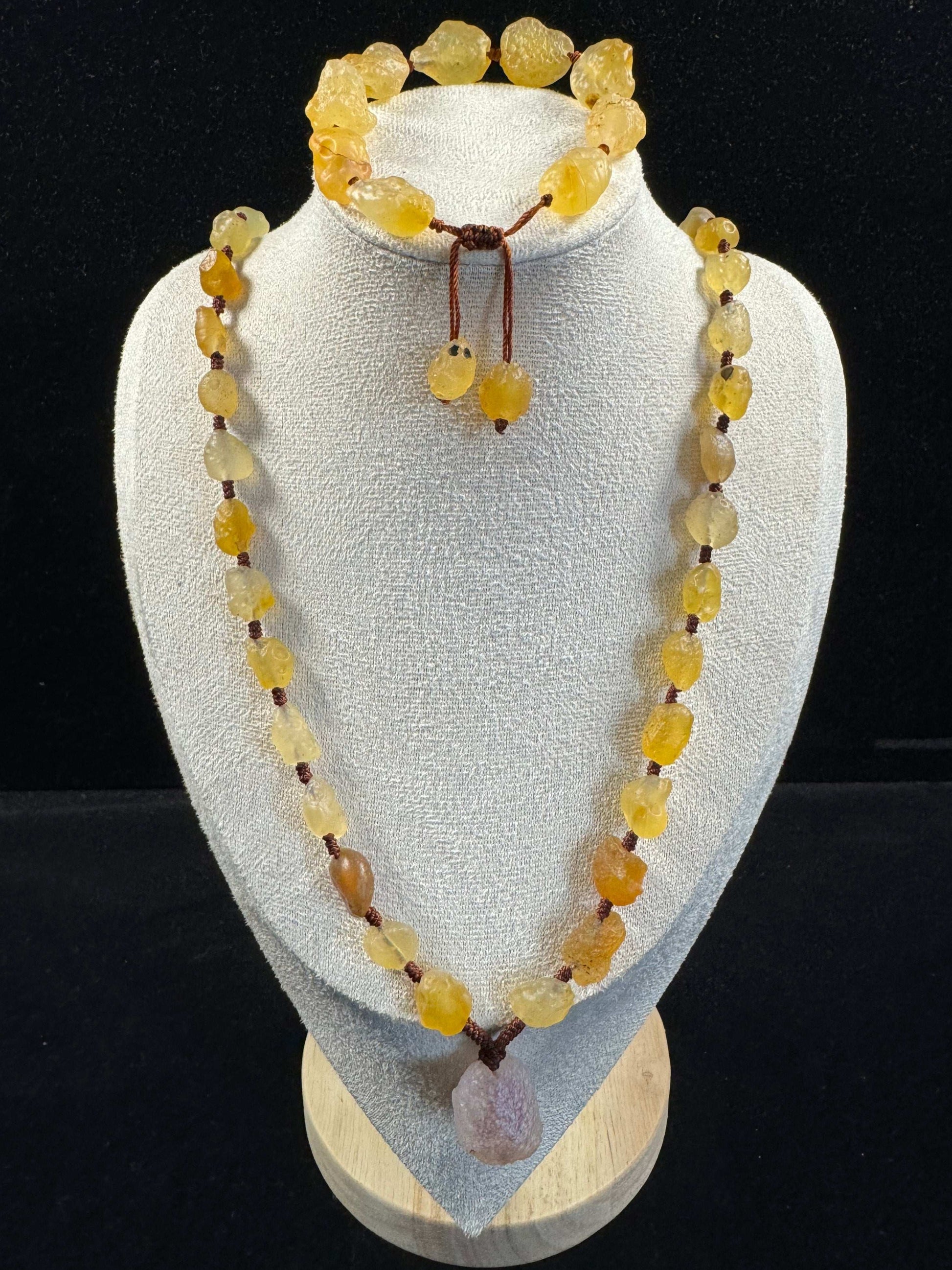 Natural Yellow Sugar Agate Corded Bracelet & Necklace Set – Gobi Handcrafted Jewelry