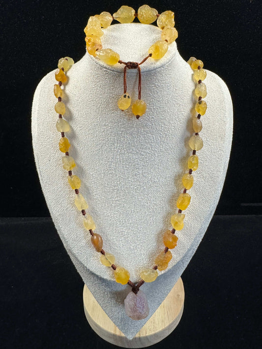Natural Yellow Sugar Agate Corded Bracelet & Necklace Set – Gobi Handcrafted Jewelry