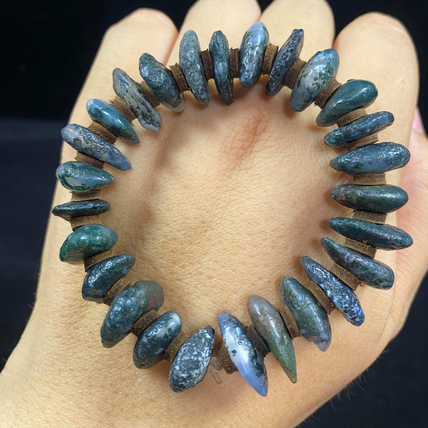 Natural Water‑Grass (Moss) Agate Bracelet for Women – Gobi Raw Stone Beads