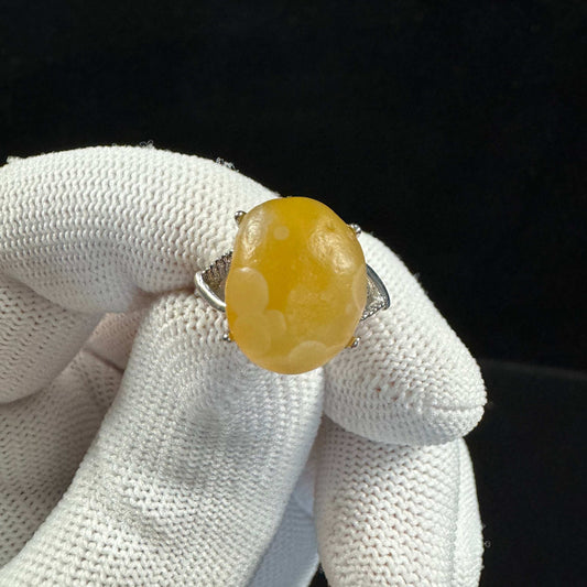 Natural Gobi Flower Eye Yellow Sugar Agate Ring – Radiant Clarity & Unique Desert Charm