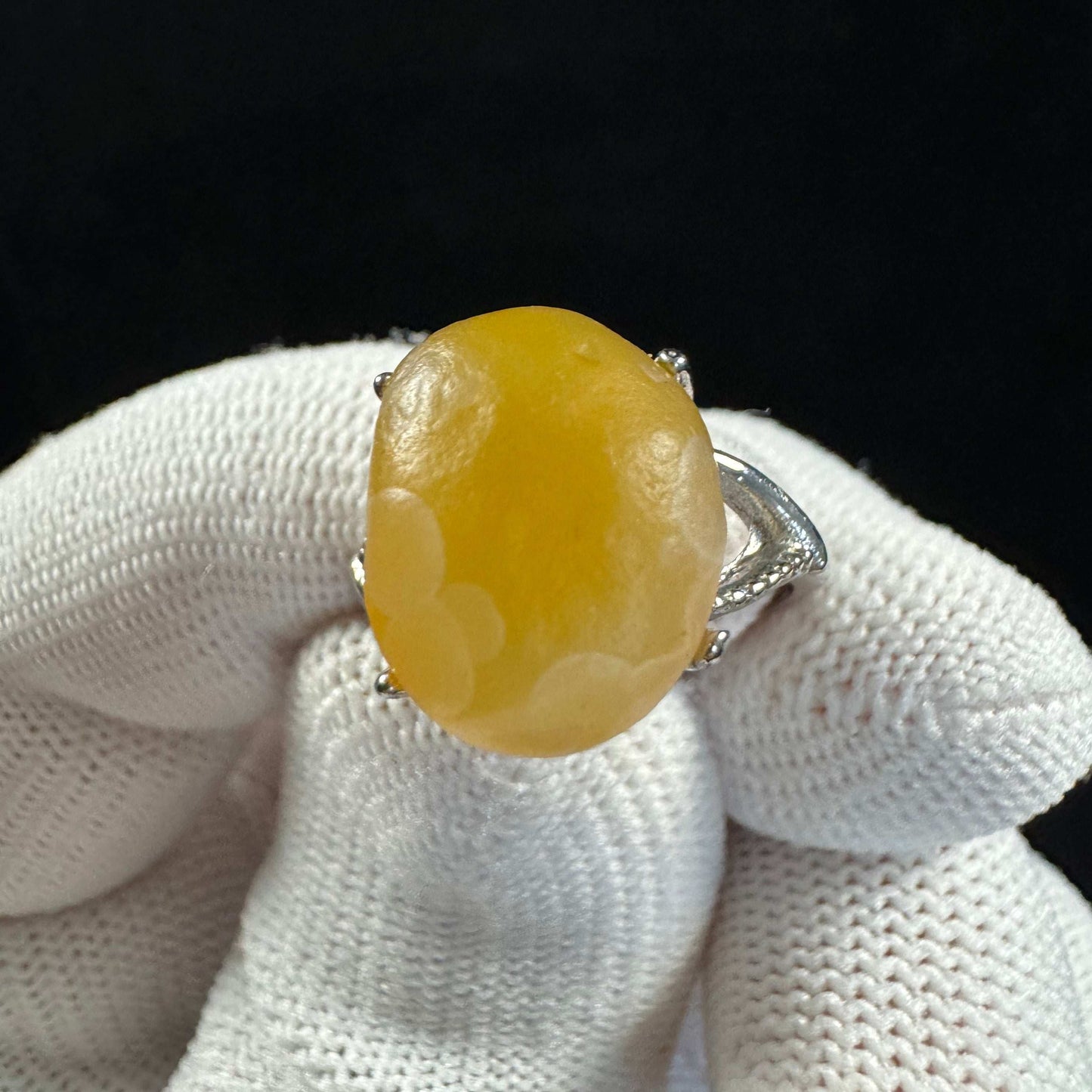 Natural Gobi Flower Eye Yellow Sugar Agate Ring – Radiant Clarity & Unique Desert Charm