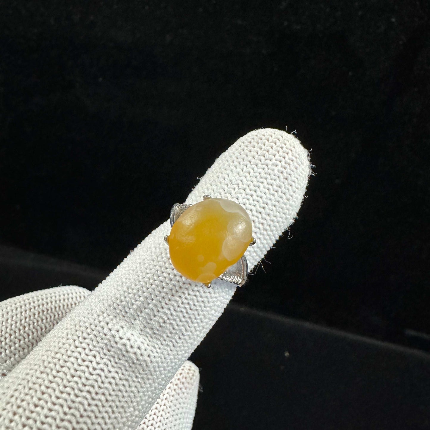 Natural Gobi Flower Eye Yellow Sugar Agate Ring – Radiant Clarity & Unique Desert Charm
