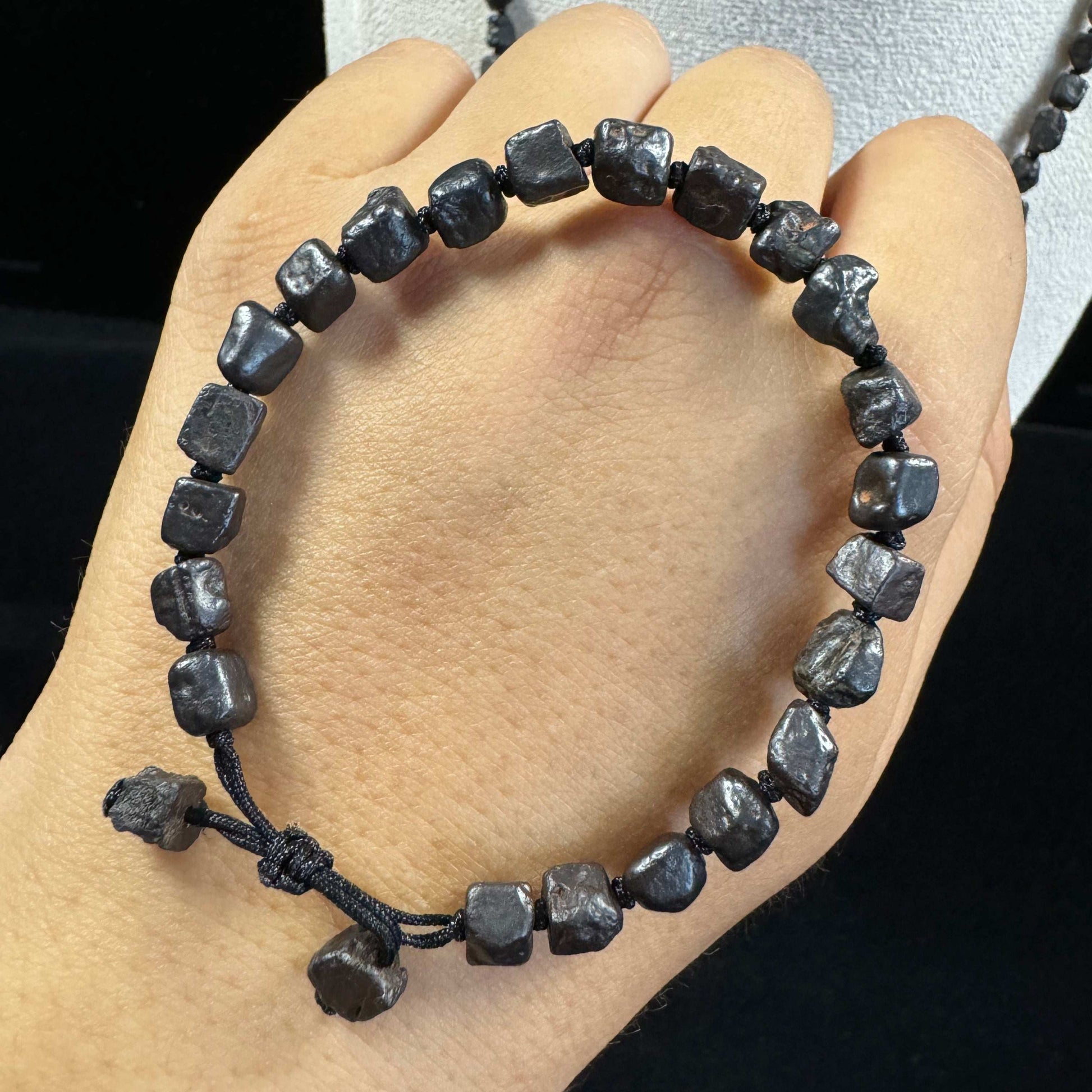 Natural Black Agate Cube Bracelet & Necklace Set (Black Diamond Look) | Gobi Raw Stone Jewelry