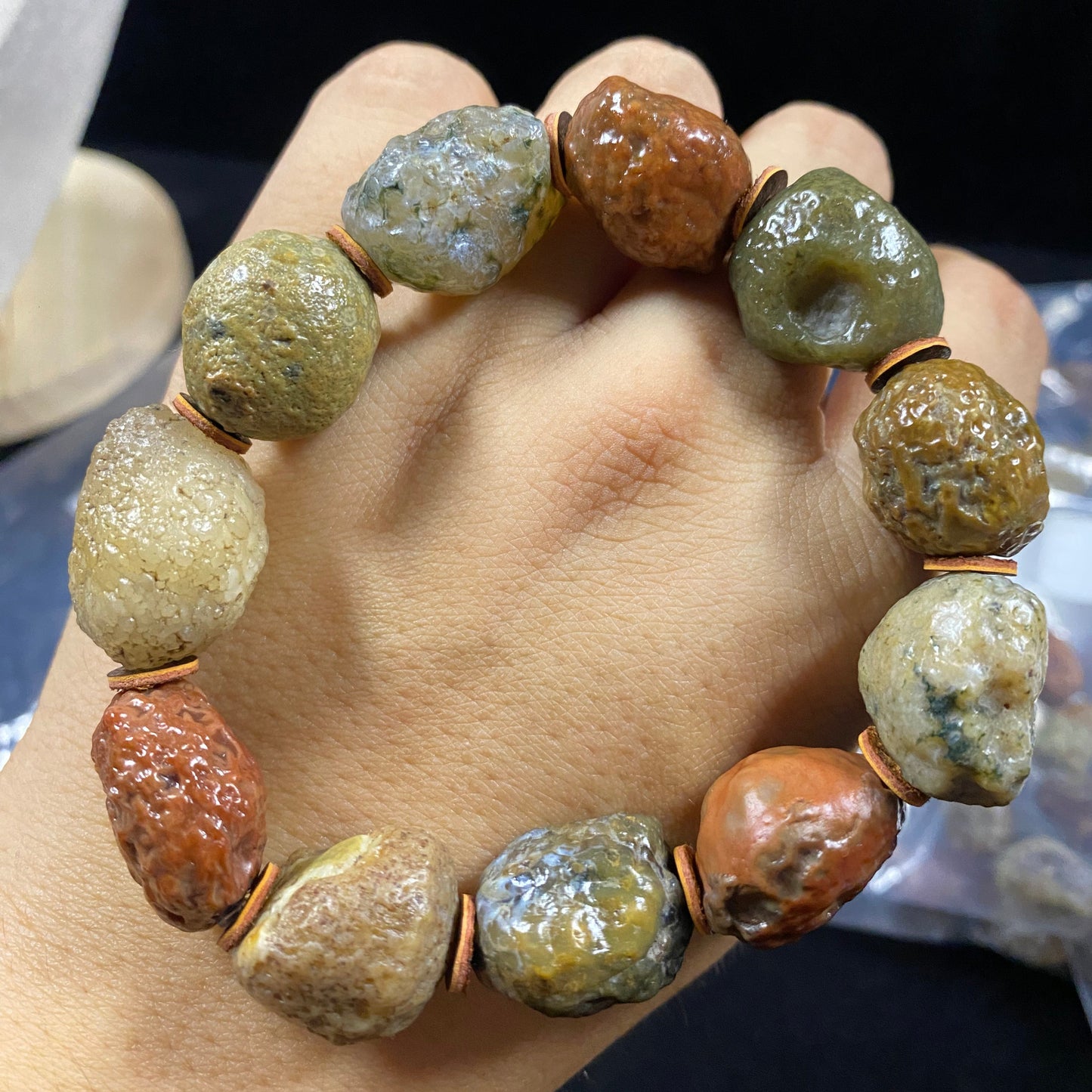 Natural Alxa Gobi Muscles Agate Men’s Energy Bracelet | Raw Gobi Desert Stone A