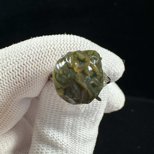Natural Gobi Green Vein Agate Ring – Women’s Raw Stone Jewelry