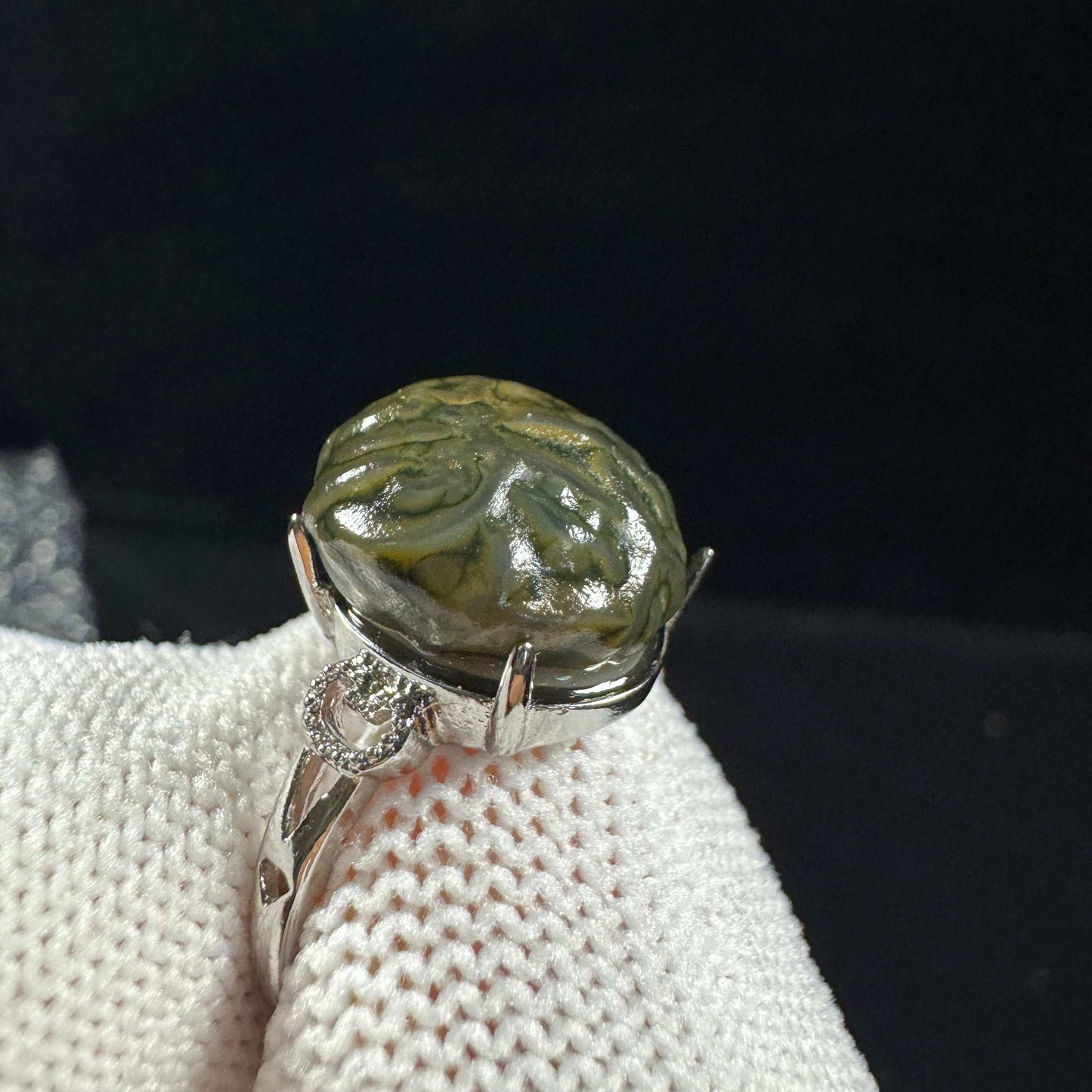 Natural Gobi Green Vein Agate Ring – Women’s Raw Stone Jewelry