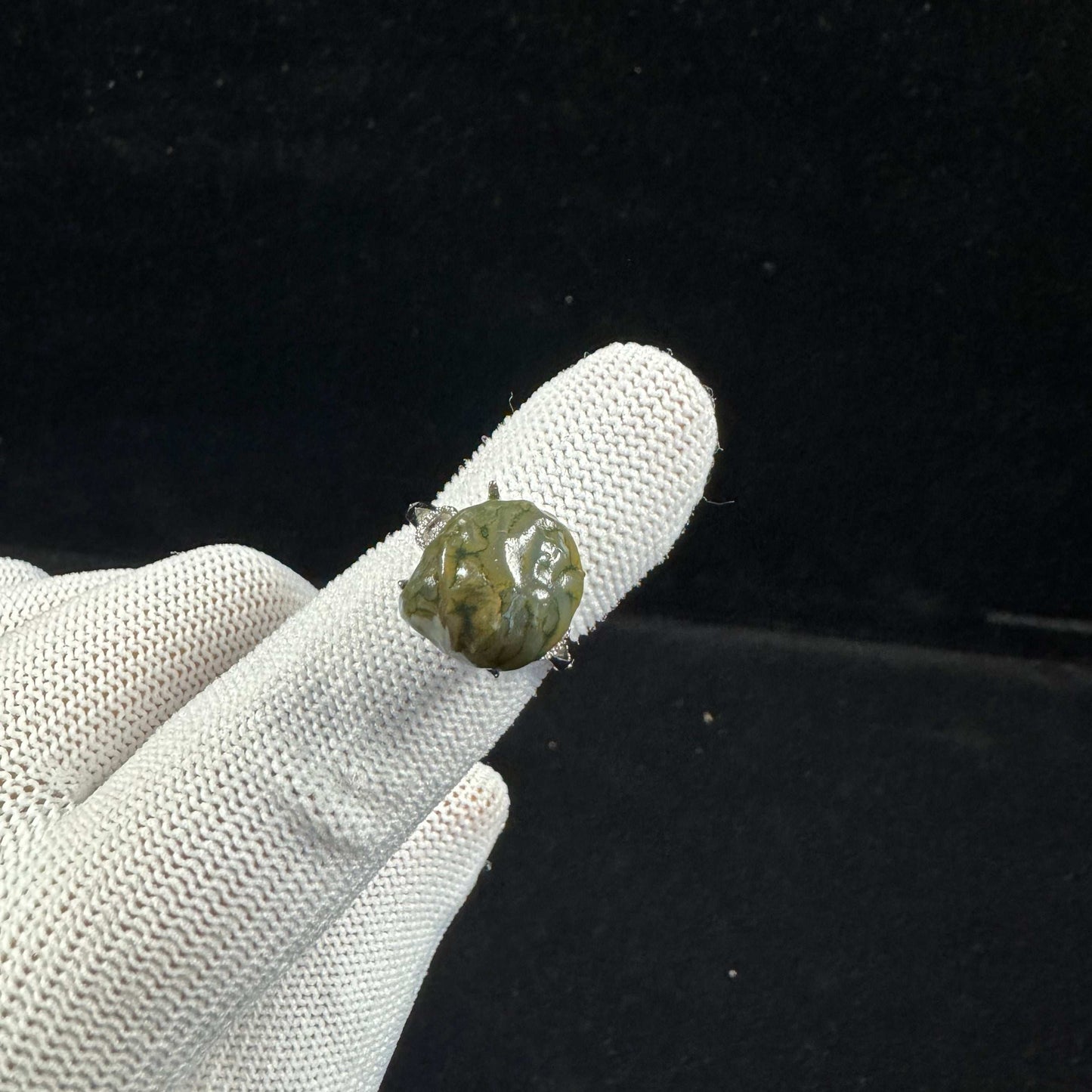 Natural Gobi Green Vein Agate Ring – Women’s Raw Stone Jewelry