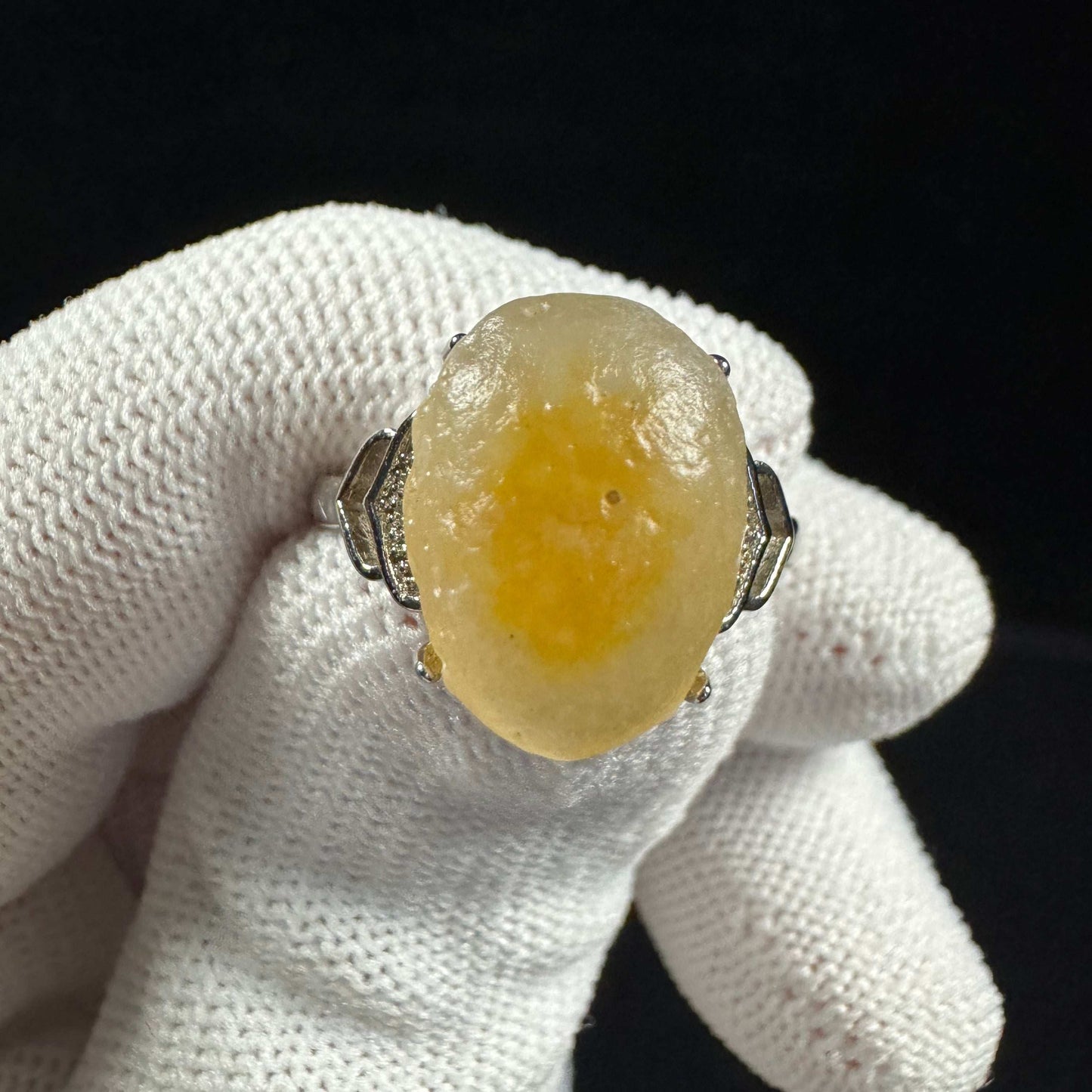 Natural Gobi Yellow Sugar Heart Agate Ring – Women’s Raw Stone Jewelry