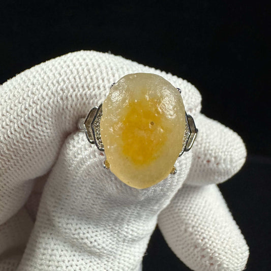 Natural Gobi Yellow Sugar Heart Agate Ring – Women’s Raw Stone Jewelry